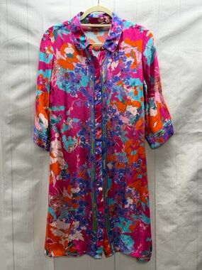 Soft Surroundings Garden Path Vibrant Multicolor Floral Shirt Dress Size XS